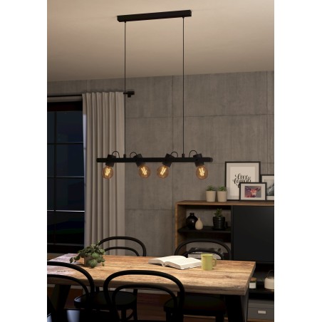 Industrialna loftowa czarna lampa wisząca Plimsoll do kuchni salonu sypialni 4xE27