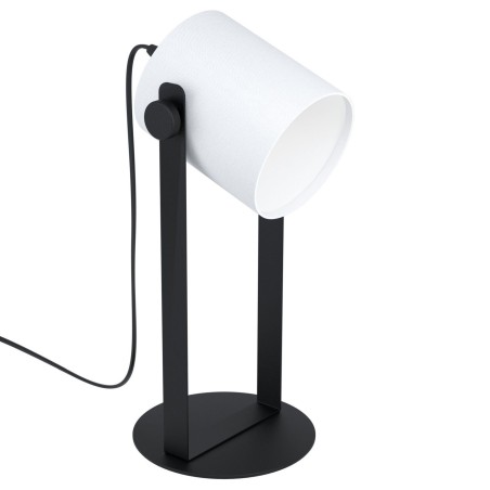 Lampa stołowa Hornwood1 czarna nowoczesna z białym abażurem metal drewno tkanina