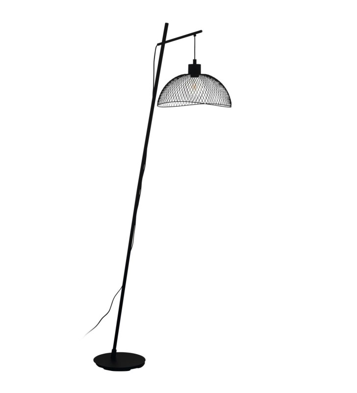 Lampa stojąca Pompeya czarna nowoczesna loft klosz metalowa siatka do salonu sypialni nad fotel